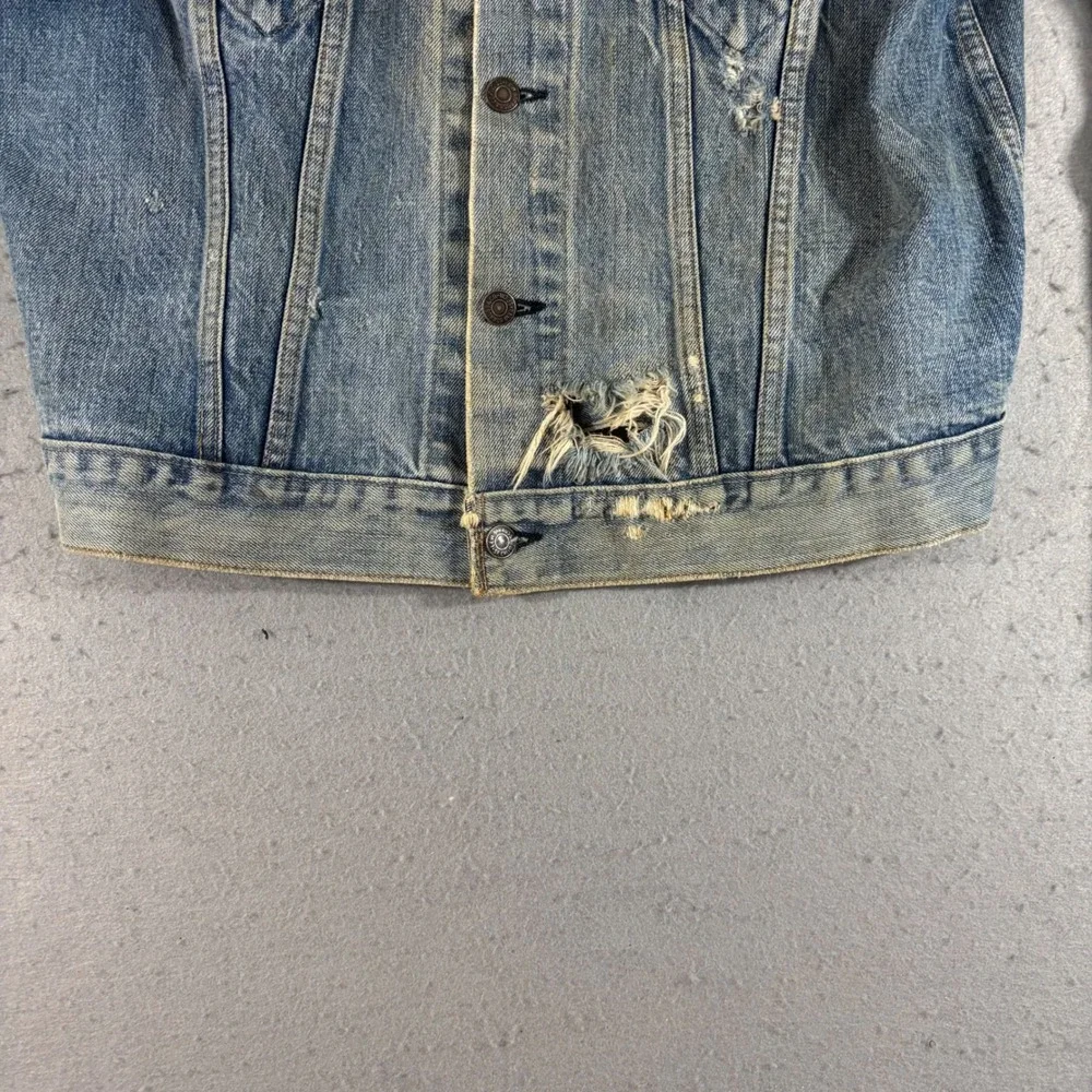 Vintage Levis 70505 0217 Denim Trucker Jacket Medium Wash Distressed 1970s 1980s - Picture 9 of 16